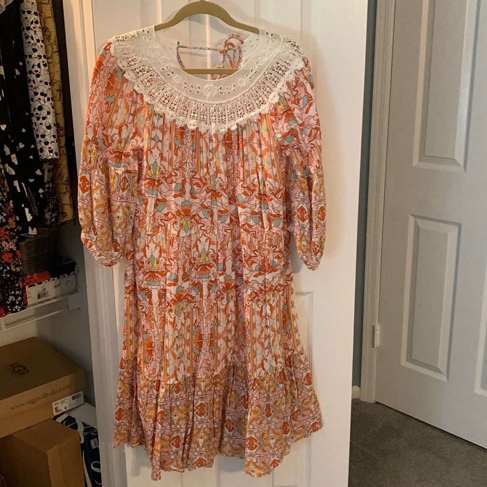 Anthropologie Floral Lace Lounge Dress